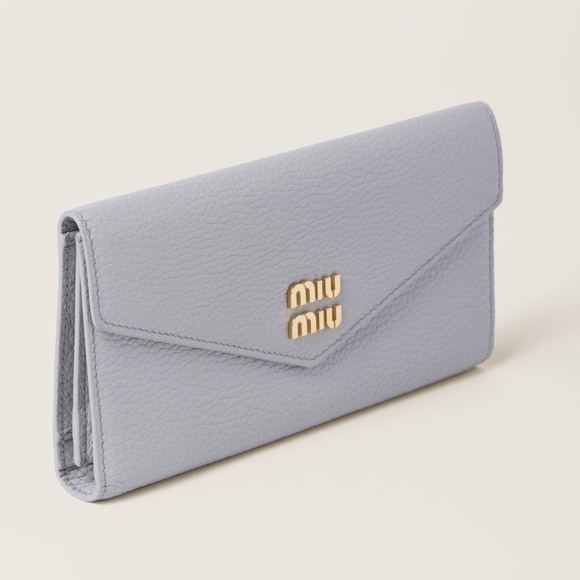 MIU MIU Vitello Dino Leather Long Wallet Cornflower Blue - Picture 4 of 4